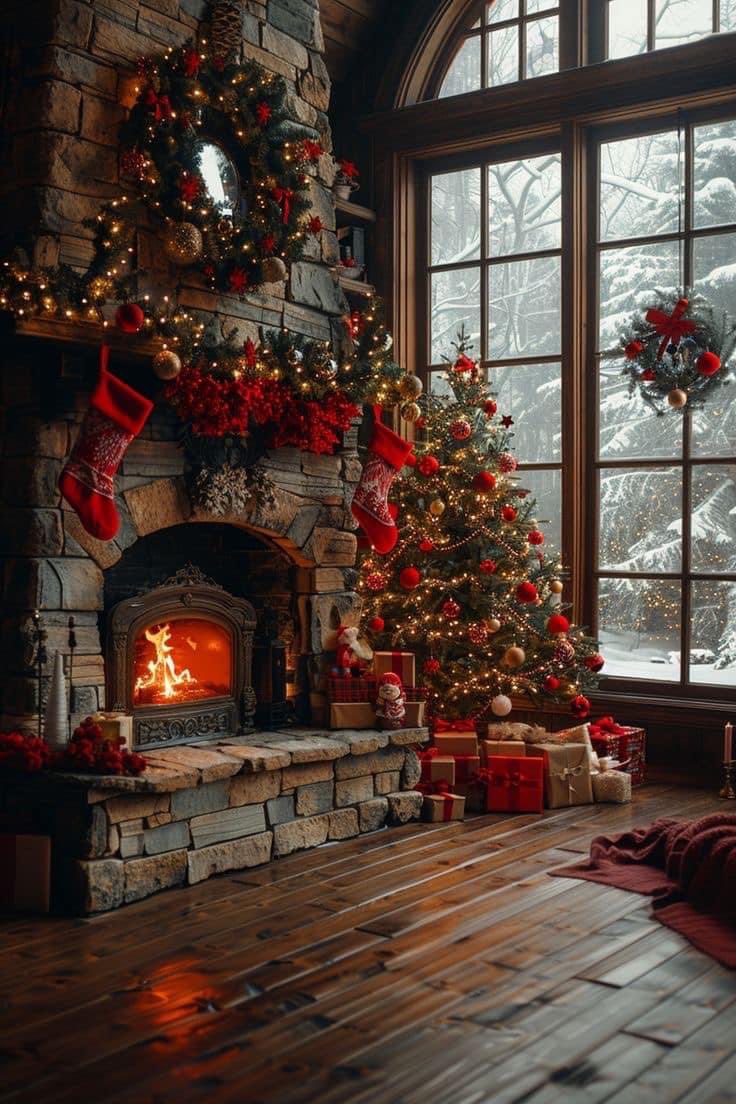 Nothing more cozy than a fire inside and snow outside at Christmas time .