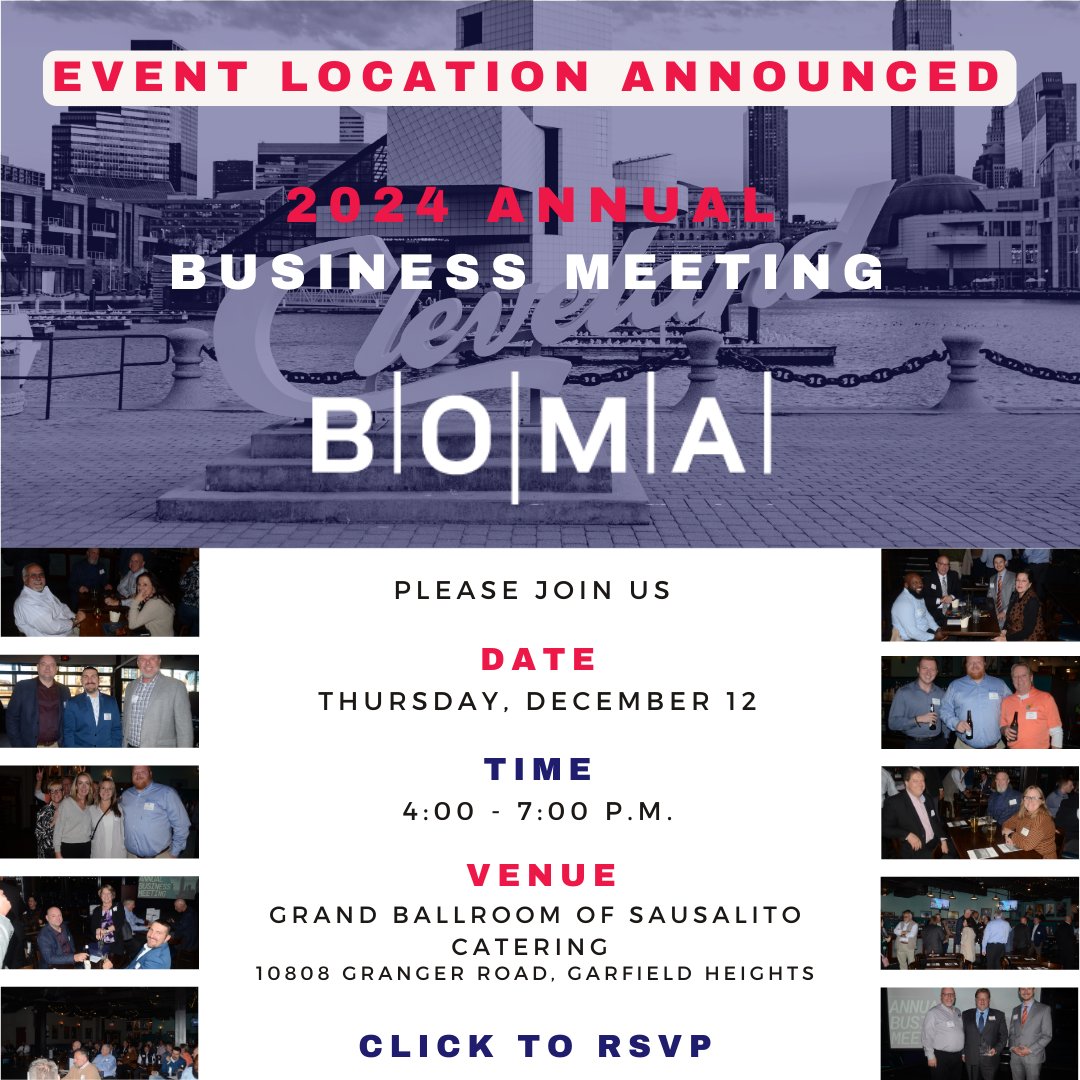 ❗️Event Location Announced❗️

We're thrilled to announce our 2024 Annual Business Meeting on Thursday, December 12th from 4-7 p.m. at the Grand Ballroom of Sausalito Catering!  

Come celebrate the achievements of your fellow BOMA Members and hear our exciting plans for 2025!