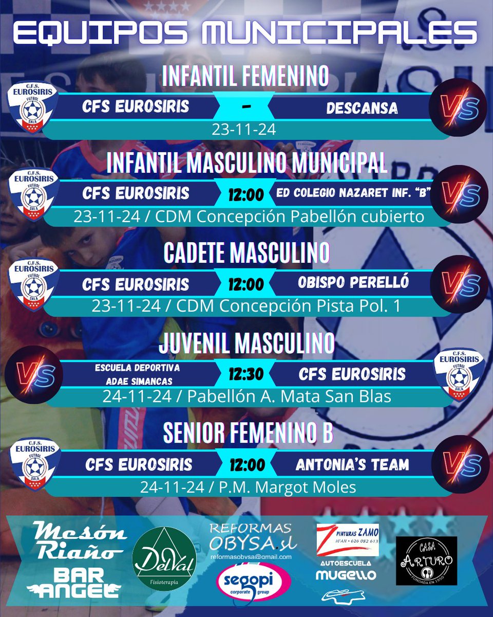 CFS_Eurosiris's tweet photo. 🔵✨¡PARTIDOS EQUIPOS MUNICIPALES! ✨🔵

Cada fin de semana disfrutamos más de estos partidos, notamos la evolución y el trabajo en cada uno de ellos. Sigamos sumando rodaje y experiencia 🙌🏼🤩

¡A LUCHAAAR! 🤜🏽🤛🏽

#familiaazul
#pasionporelfutsal
#orgullodeequipo 
#FútbolSala https://t.co/NrULBbbcW0