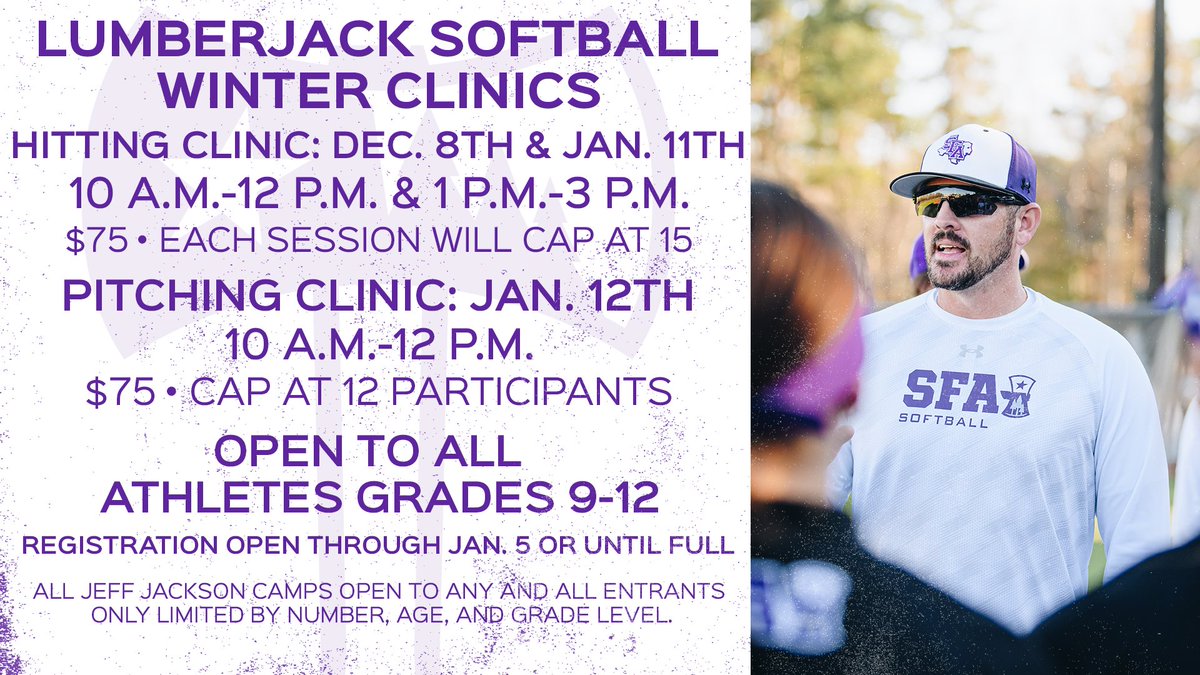 The weather may be cooling down but the bats will be heating up at our Winter Clinic on December 8th! 🔥

Be sure to sign up at jeffjacksonsoftballcamps.com

#AxeEm