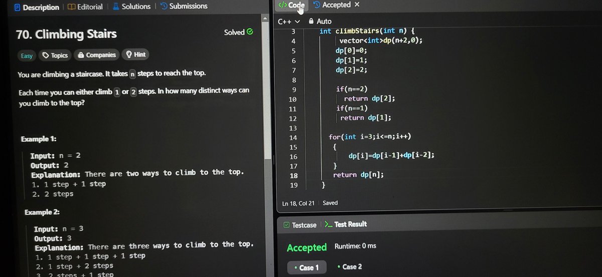 shekhar_exe's tweet photo. #DAY28 of #100DaysOfCode
22/11/2024
Solved 2 leetcode Problem
🔸️The kth factor of n
🔸️Climbing Stairs
#leetcode #GFG #letsconnect #100daysofprogress https://t.co/h9kSKUw9lW