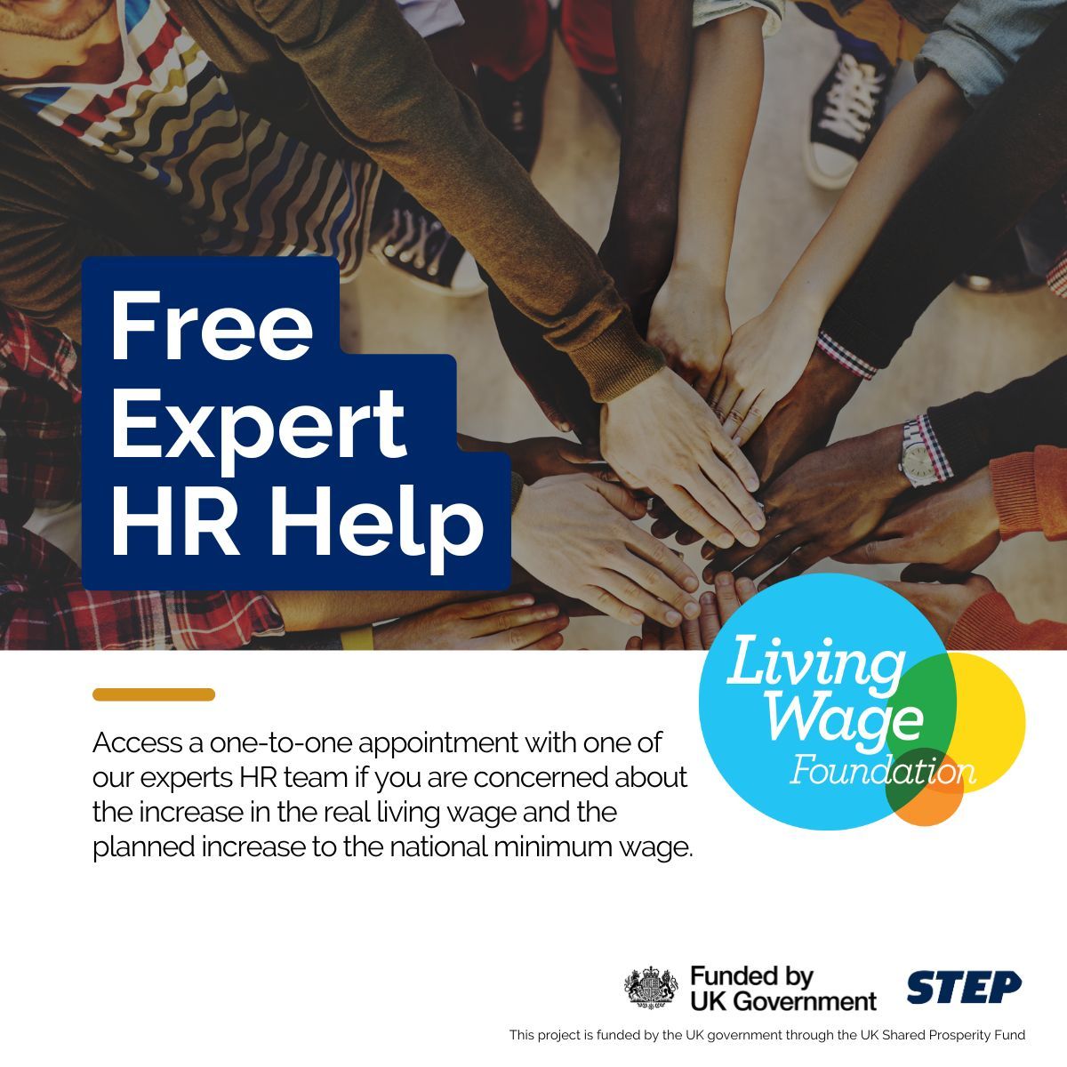 Worried About Wage Increases?

Thanks to UKSPF, access free 1-2-1 HR support to navigate the Real Living Wage and National Minimum Wage changes. Up to five days of expert advice, fully funded!
📩 Contact: UKSPF@stepscotland.co.uk

#HRSupport #LivingWage #UKSPF #STEP