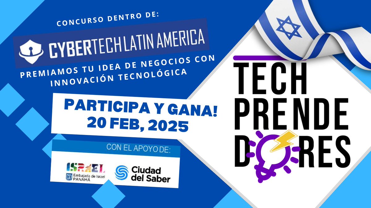 IsraelinPanama's tweet photo. 🔊 Atención Emprendedores de todo el país , la embajada de Israel les invita a participar del Concurso Techprendedores, el cual hace realidad una idea de negocios 💡tecnológica.

Para más info https://t.co/YwxHbGB51q

#emprendedores #cybertech2025 #innovación https://t.co/EGRWoVAvqO