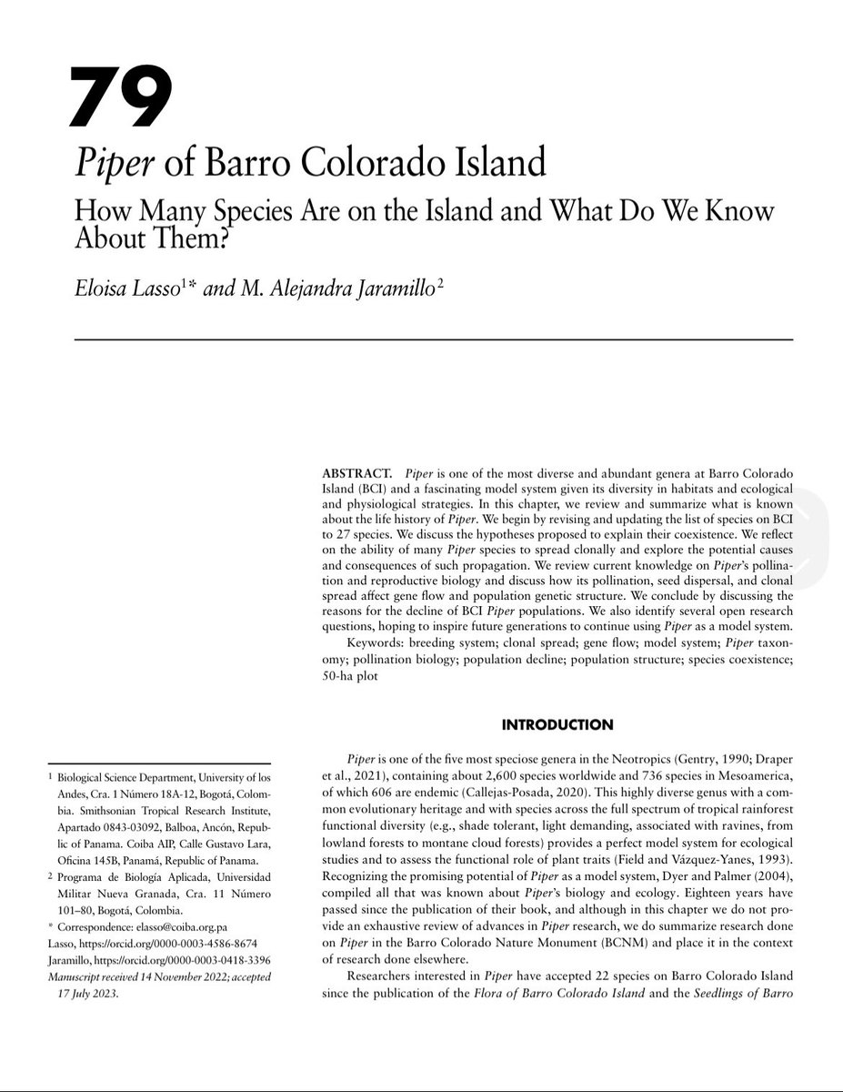 Hoy fue publicado el hermoso libro de los 100 años de investigación en BCI. La hermosa portada muestra la Ceiba gigante de BCI con una copa de 60m de ancho! Y en el, nuestra contribución con un capítulo sobre Piper. Se puede ver todo acá scholarlypress.si.edu/store/all/the-…