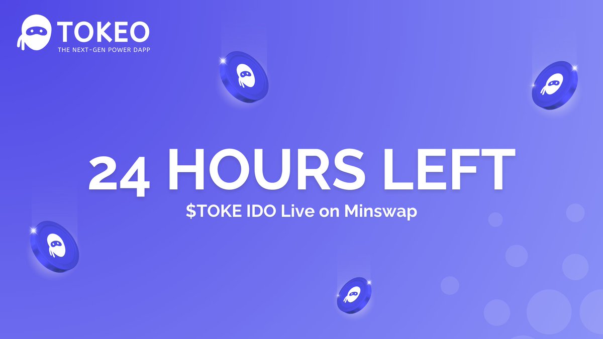 Tokeo_io's tweet photo. 24 Hours left for the TOKE IDO ⌛️

🔵 ADA is pumping 
🟠 BTC is pumping 
🟣TOKE is flying

Bringing you the best of the best right now!

Get your $TOKE below 🔽