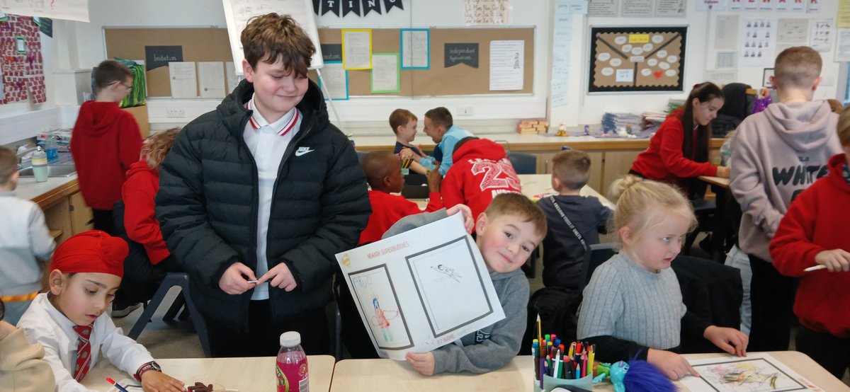 P1aNewarkPS's tweet image. A lovely end to Book Week Scotland! Sharing our whole school Talk for Writing text &apos;Supertato&apos; with our wonderful P7 buddies! Amazing illustrations! ❤️🦸‍♀️🦸‍♂️Thank you for having us. #BookWeekScot @NewarkPrimary