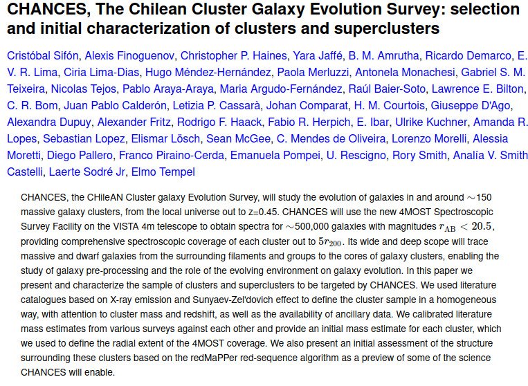 Feliz de comenzar a ver los frutos de arduo trabajo preparando los targets para CHANCES. Ya el año que viene por fin comenzaremos a tomar datos con 4MOST. Felicidades @CristobalSifon por este lindo core paper!