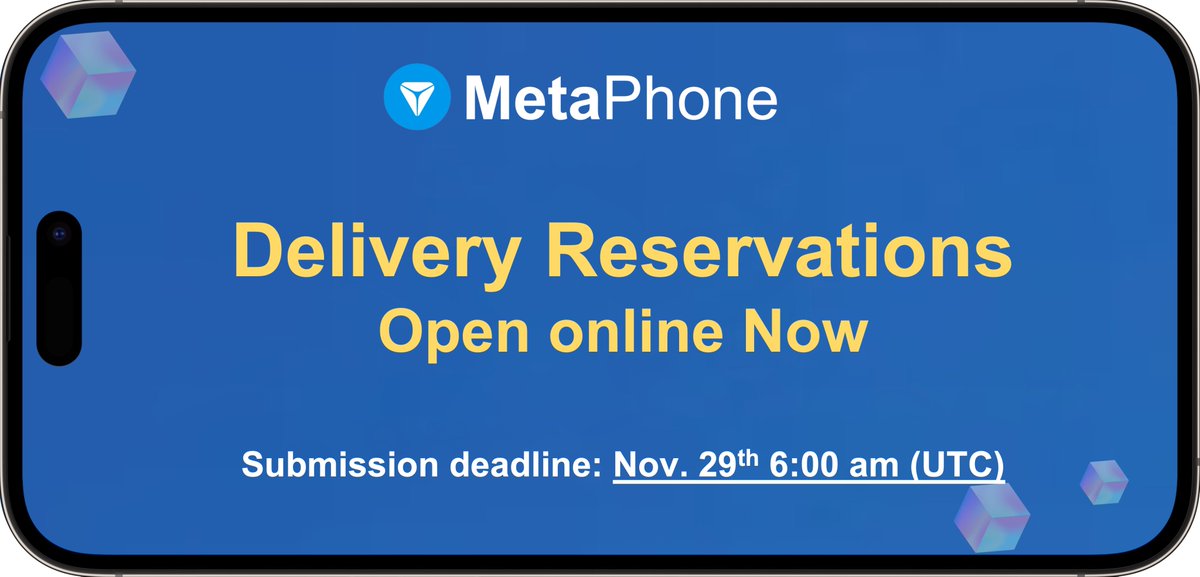 🌞GM MetaPhone NFT holders

📢The MetaPhone delivery process kicks off now, and Delivery Reservations webpage (🔗 metaphone.io/delivery) is online.

❣️Please submit your final decision and the required information before Nov. 29th at 6:00 am (UTC).

Stay tuned for more updates!