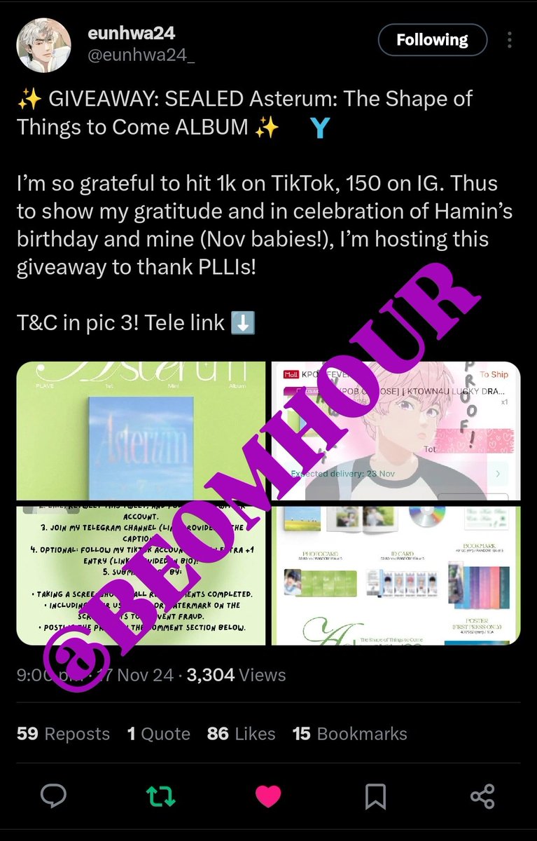 BE0MH0UR's tweet photo. @eunhwa24_ Thank you for this giveawayyy, my fav colour is purple 💜 (eventhough bamby is my bias HAHAHHA) https://t.co/nQc3pJRto8