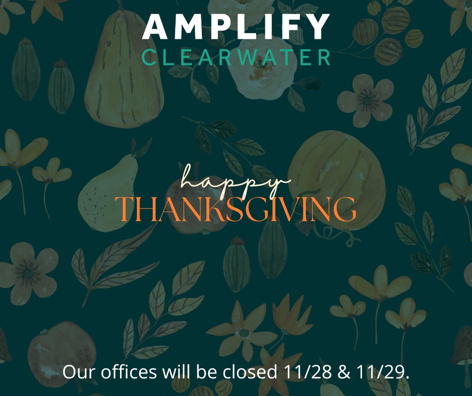 Happy Thanksgiving from the team at AMPLIFY Clearwater! This year, as we reflect on the recent challenges our community has faced, we are especially grateful for the resilience, strength, and unity of our neighbors and businesses.🦃🍁