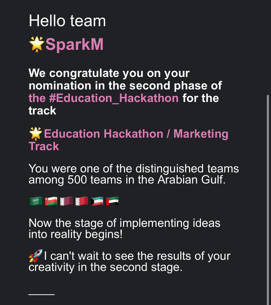 _sri7l's tweet photo. Thrilled to announce that our team @SANAM_SANADK has qualified for the next stage of the Education Hackathon in the Marketing track! 🎉
Excited for the journey ahead and grateful to the organizers and mentors for their support
#هاكثون_التعليم https://t.co/B3LoDb8XWU