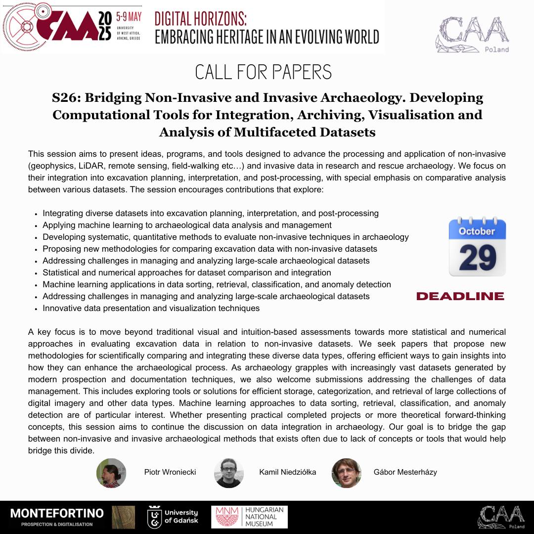 You have until this Sunday to submit an abstract to our session. Share your thoughts on tools and approaches to bridging the gap between Non-invasive and invasive archaeology #CAA2025