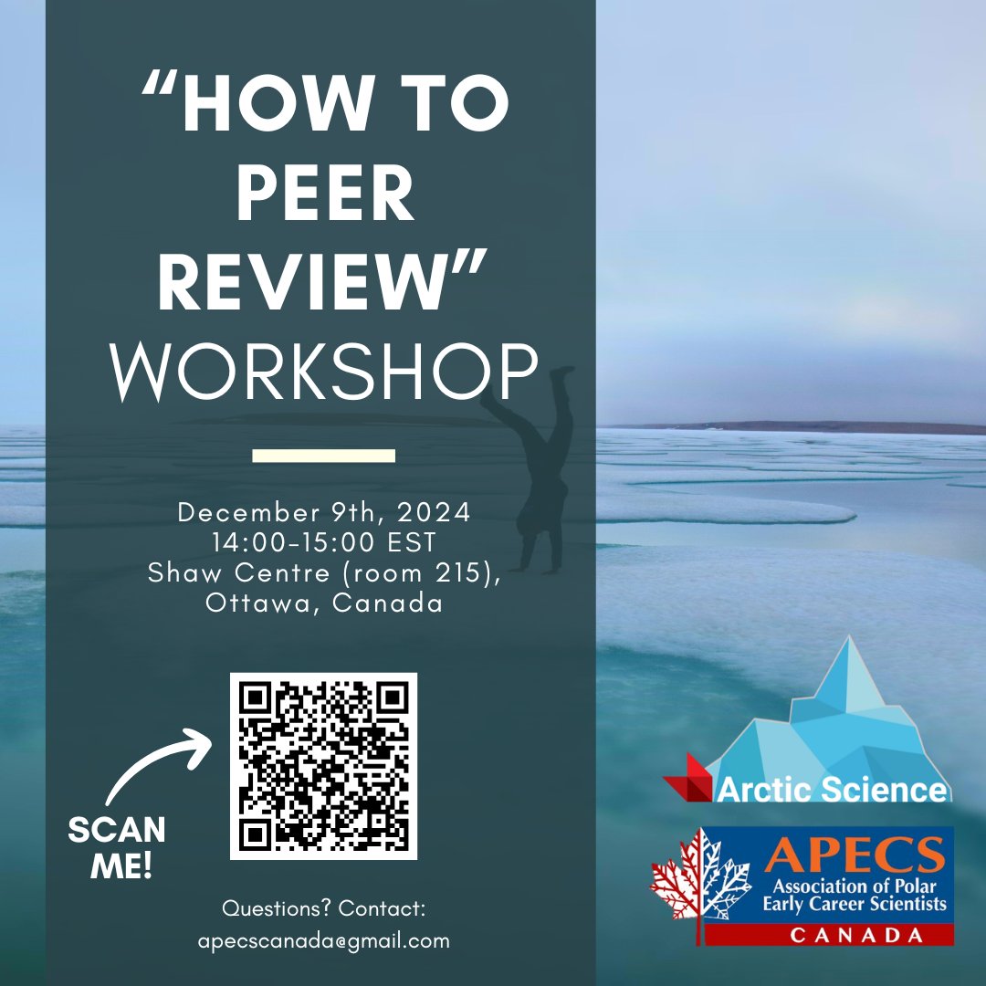 APECS Canada (@ehpecs) on Twitter photo 🚨Calling all ECRs attending the <a href="/ArcticNet/">ArcticNet</a> #AC2024! Join <a href="/ehPECS/">APECS Canada</a> + <a href="/ArcticScienceJ/">Arctic Science Journal</a> for a must-attend training on peer reviewing!
Learn from seasoned experts including, <a href="/becky_furlong/">Becky Furlong</a>, Enooyaq Sudlovenick, @philbenthos <a href="/FreyriaNastasia/">Nastasia J. Freyria, PhD</a>.
#PeerReview #ECRtraining 🚨Calling all ECRs attending the <a href="/ArcticNet/">ArcticNet</a> #AC2024! Join <a href="/ehPECS/">APECS Canada</a> + <a href="/ArcticScienceJ/">Arctic Science Journal</a> for a must-attend training on peer reviewing!
Learn from seasoned experts including, <a href="/becky_furlong/">Becky Furlong</a>, Enooyaq Sudlovenick, @philbenthos <a href="/FreyriaNastasia/">Nastasia J. Freyria, PhD</a>.
#PeerReview #ECRtraining