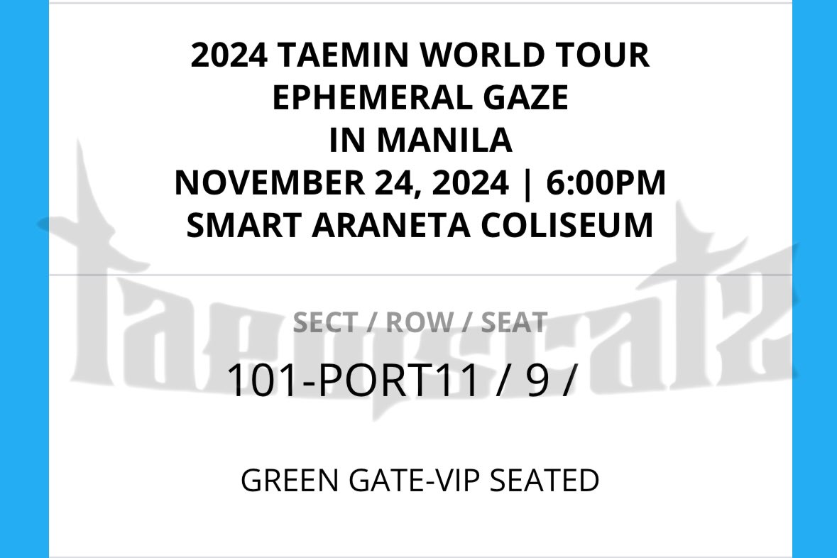 taemscatz's tweet photo. 🚨[WTS]‼️‼️‼️‼️
Ephemeral Gaze Manila
SECTION 101 Row 9 Stage Center Seat x1
SECTION 101 Row 10 Stage Center Seat x1

Reason: Personal Life Schedule Clash

DM if interested 

#TAEMIN #Ephemeral_Gaze #Ephemeral_Gaze_MNL https://t.co/nWcnZ6C1eh