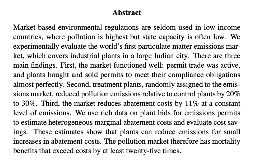 Alexander Berger (@albrgr) on Twitter photo Very cool RCT finding that an air pollution restriction market in India reduced pollution and compliance costs: wrap.warwick.ac.uk/id/eprint/1741… h/t <a href="/jsnwden/">James Snowden</a> Very cool RCT finding that an air pollution restriction market in India reduced pollution and compliance costs: wrap.warwick.ac.uk/id/eprint/1741… h/t <a href="/jsnwden/">James Snowden</a>