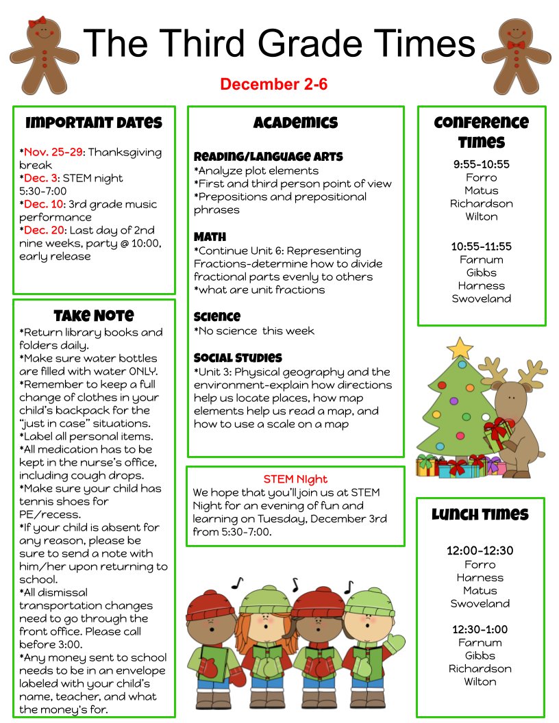 Here's what we will be learning after the Thanksgiving break. We hope you have a wonderful week spent with family and friends. See you Monday, December 2nd! #RobinsonISD <a href="/ElemRob/">Robinson Elementary</a>
