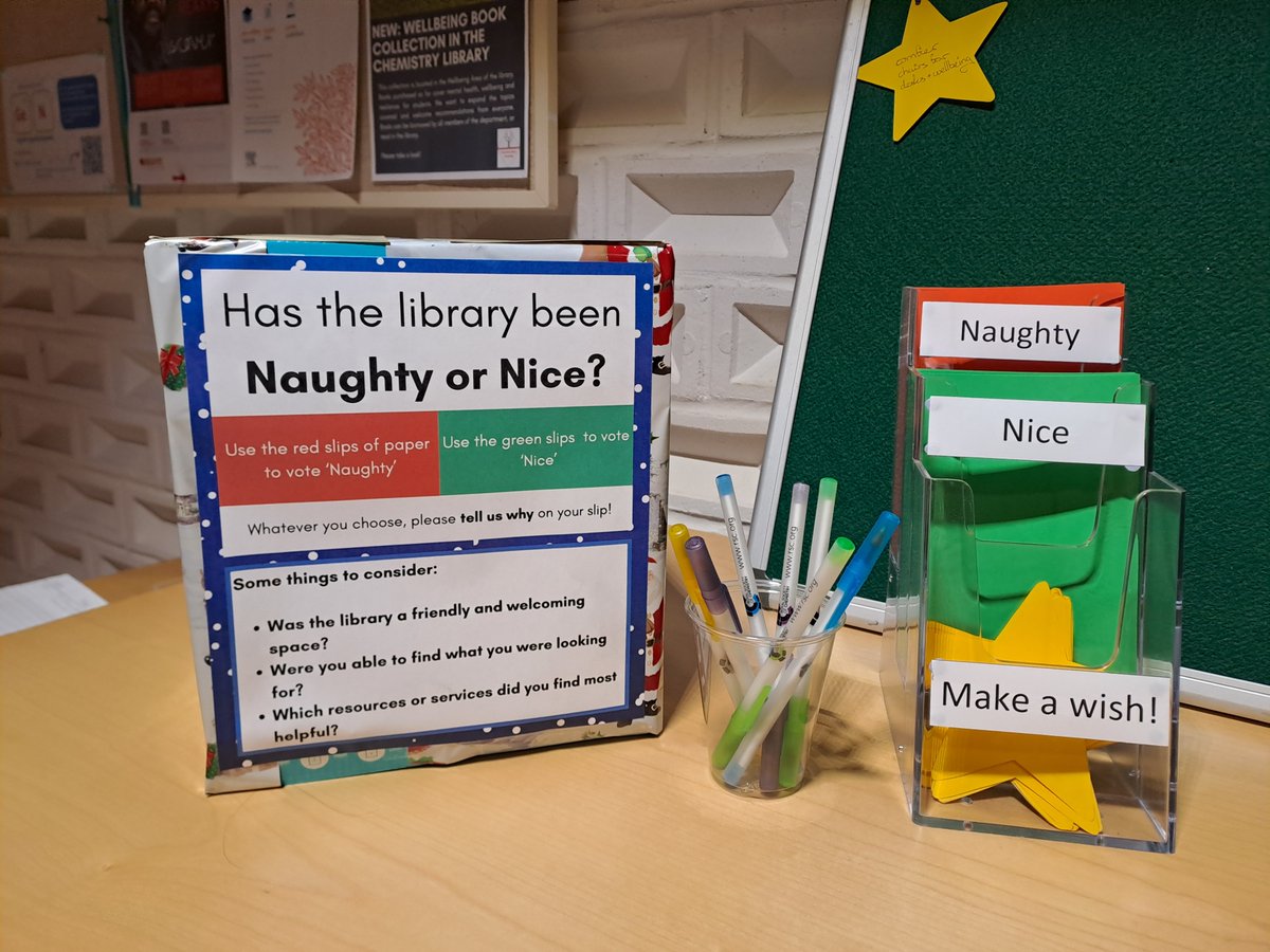 As it's the season, please leave us some festive feedback! Tell us whether the library's been naughty or nice (we're not scared...at all...) and make a wish for something you'd like to see in the library in the future!