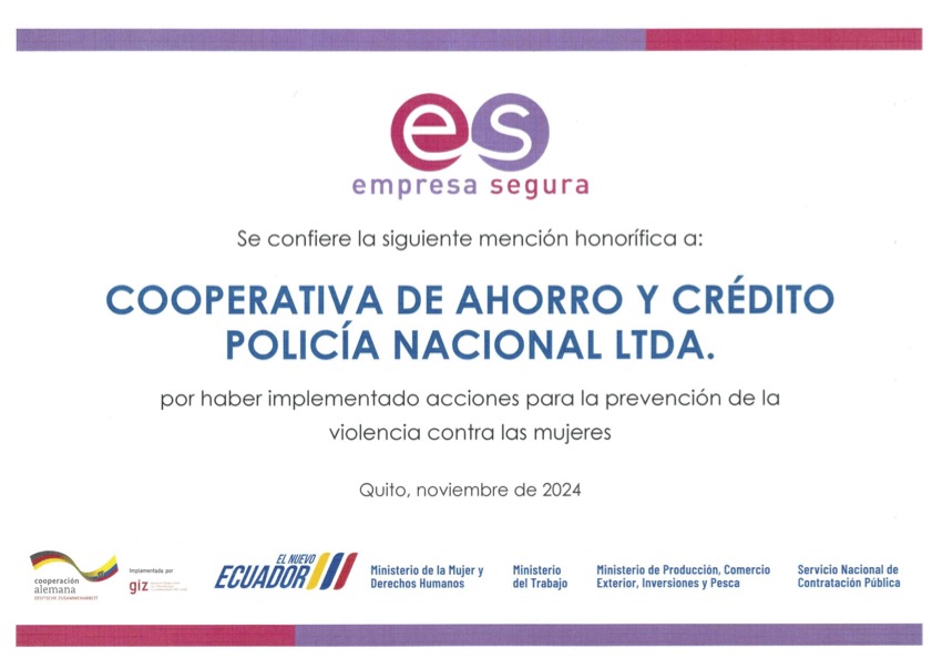 Nos enorgullece anunciar que nuestra CPN recibió una mención honorífica de parte de <a href="/Empresaseguraec/">Sello Empresa Segura</a> por haber implementado acciones para la prevención de violencia contra las mujeres. 🤩 En dicho evento nos acompañó nuestro Gerente General <a href="/RobertoRomeroV/">Roberto Romero von Buchwald</a> 

#equidad #género