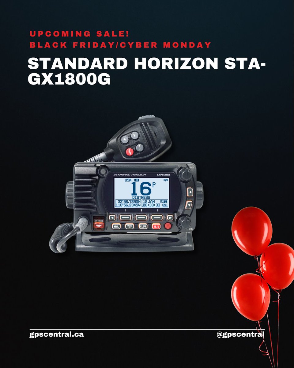 Get ready for the holiday season with a gift that keeps on giving! 🎉 ✨ 

The Standard Horizon STA-GX1800G will be on-sale for Black Friday and Cyber Monday! Stay tuned to get yours at GPS Central!

hubs.la/Q02WCWdC0

#BlackFriday #Garmin #GPSCentral