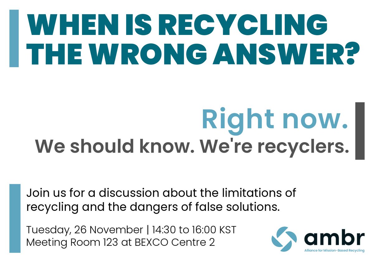 AMBR is excited to host a workshop at #INC5 in Busan next week! If you are attending the negotiations, please join us to learn about authentic solutions to solving the plastics crisis. We hope to see you there! 

ambr-recyclers.org/2024/11/ambr-t…