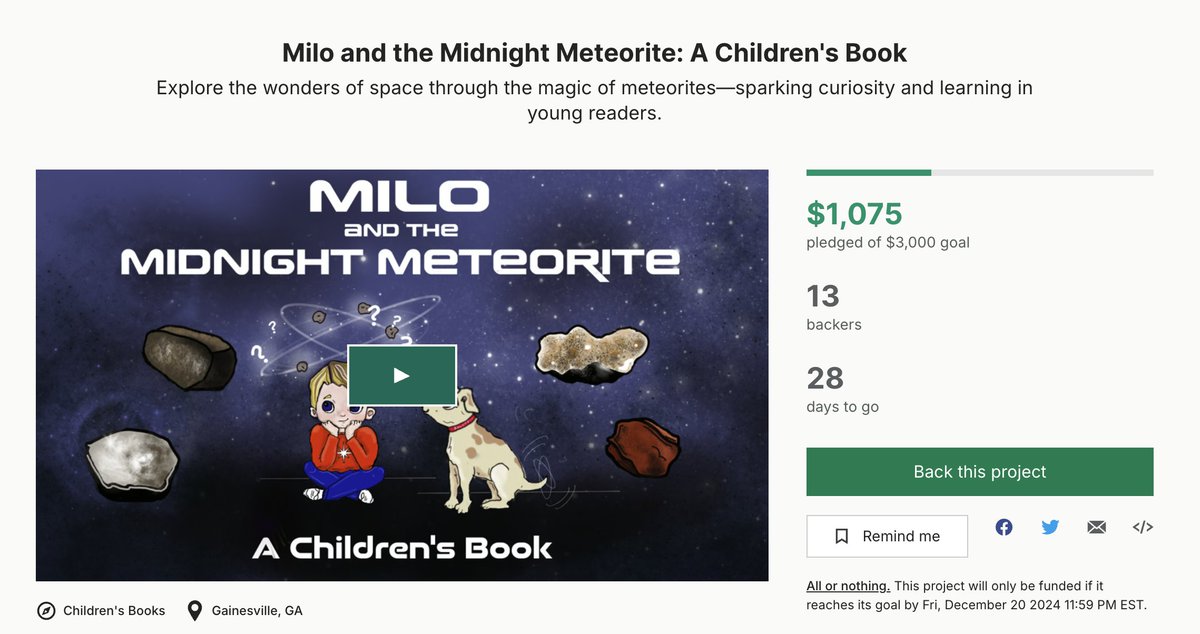 We're off to a good start, but we've got a ways to go!

Support our Milo and the Midnight Meteorite Kickstarter project here: milosmeteorite.com