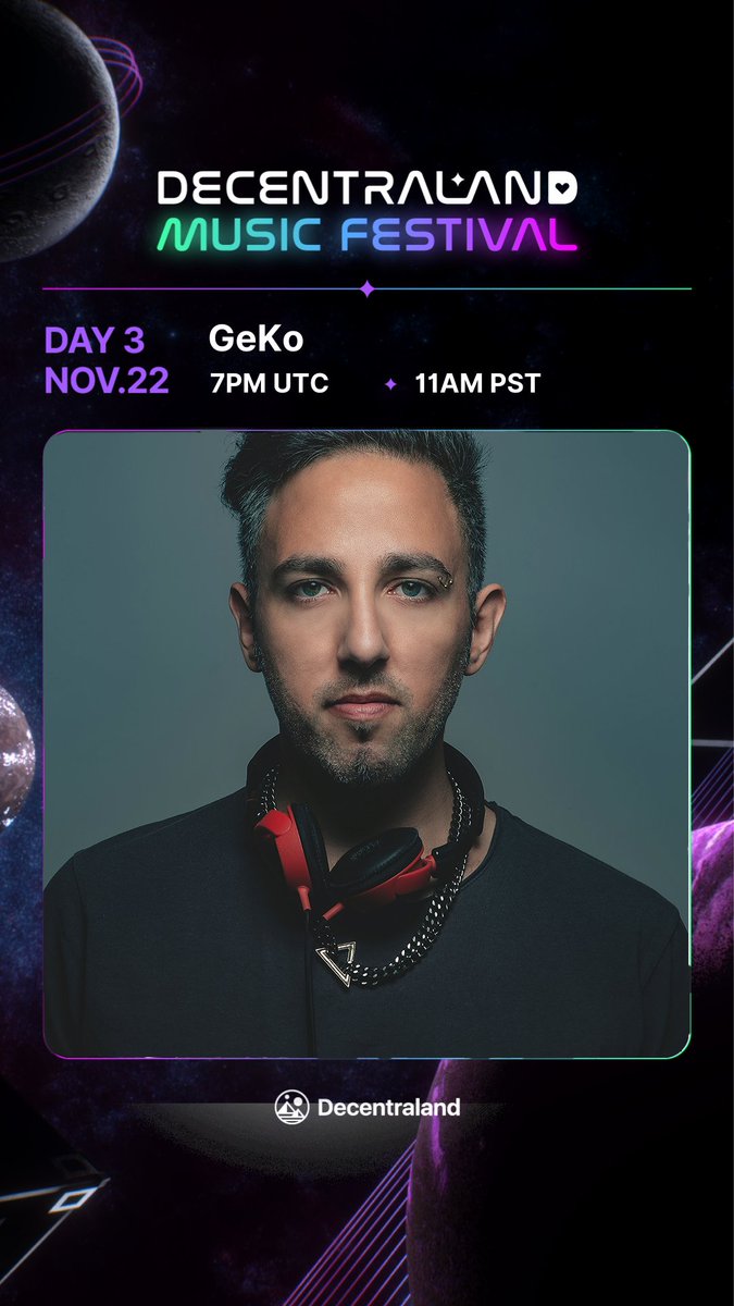 🎶 So excited for today! 🎉 I’ve planned a special live set featuring all my recent tracks. Catch it live in @Decentraland, the biggest NFT community! 

🕖 7 PM UTC / 11 AM PST
🍹 Drinks ready? See you on the virtual dancefloor! 🎧🔥 #Decentraland #LiveSet