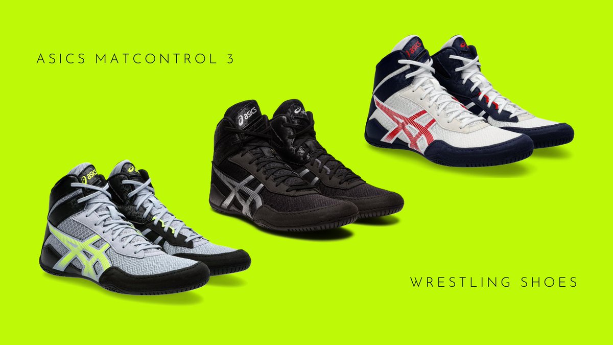 The Asics MatControl 3 is designed for wrestlers seeking a shoe that offers a blend of support and durability, making it a versatile offering that transitions from practice to matches. Order now on gear2compete.com #asics #asicswrestling