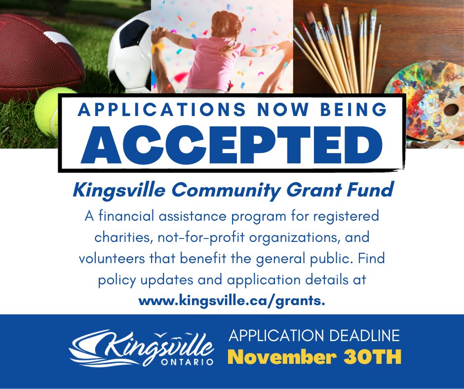 KingsvilleOnt's tweet photo. Are you a non-profit organization doing work that benefits the general public? Kingsville has a financial assistance program that you may qualify for. The deadline to apply is November 30th.  Learn more and fill out the online application form: https://t.co/6jWDIjHWAK https://t.co/QA6WXBkhcI