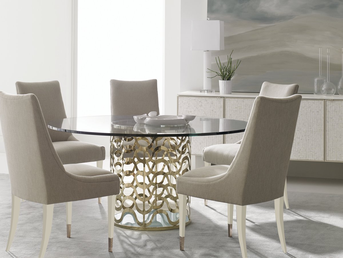 Transform your condo’s dining space with this exquisite dining room set. Featuring warm neutral tones, soft hues, and graceful round lines, it creates a serene and inviting ambiance. The subtle gold metallic accents add a refined touch of sophistication—perfect for maximizing...