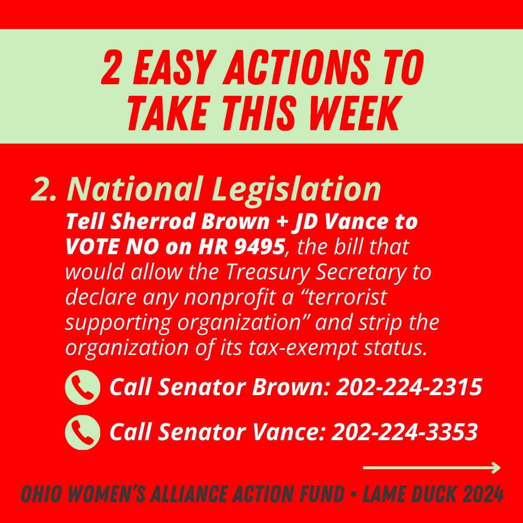 OHWomenAF's tweet photo. It’s beginning to look a lot like…Lame Duck. 😒 

Quick actions:
1️⃣ Tell Gov. DeWine to VETO SB 104 (614-466-3555) or fill out this action form from @transalliesohio: https://t.co/xauUDAMESA 

2️⃣ Urge Senators to VOTE NO on HR 9495 | Brown: 202-224-2315 | Vance: 202-224-3353. https://t.co/ZtFbpHJtwE
