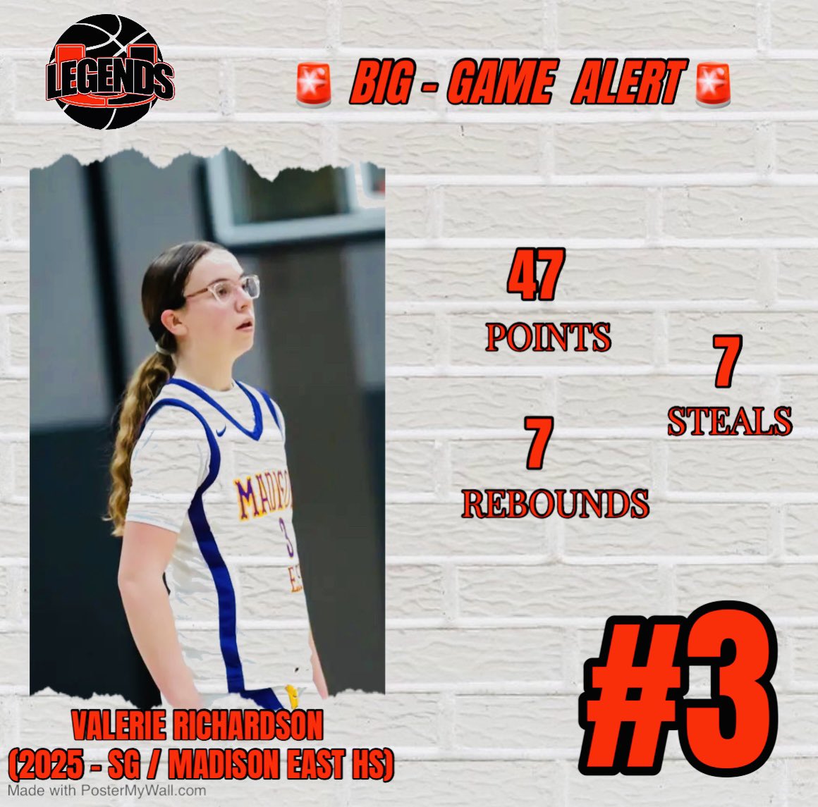2025 5’7 G Valerie Richardson hits a career high with a near triple double performance leading her team with 
47PTS / 7REB / 7STLS. Valerie is one of the best scoring threats in the state of WI … excited to see her continue to add to her 🎒💼 as she is setting her self up for a
