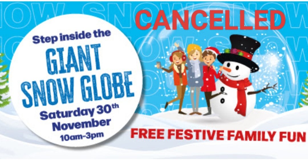 HemelWstones's tweet photo. The Giant Snow Globe event this Saturday @RiversideHemel has been cancelled due to severe weather warnings
The new date will be Saturday 30th November 

Waterstones will be open as usual https://t.co/u2bE1V2Xdg