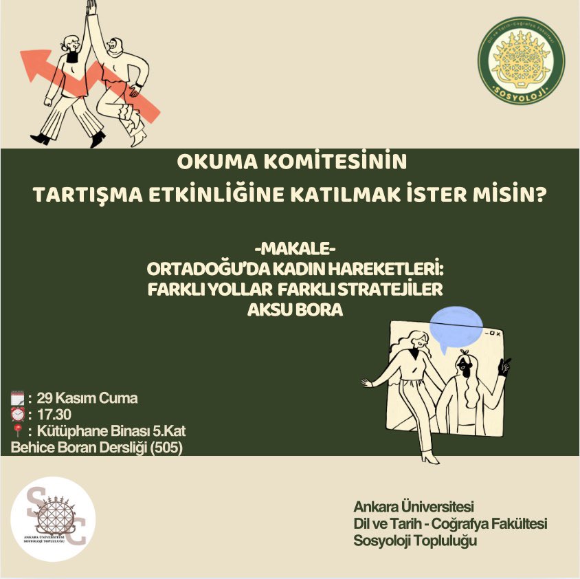 Okuma komitemizin düzenlediği  "Ortadoğu'da kadın hareketleri" hakkındaki makale tartışmasına davetlisiniz. Katılımlarınızı bekliyoruz.