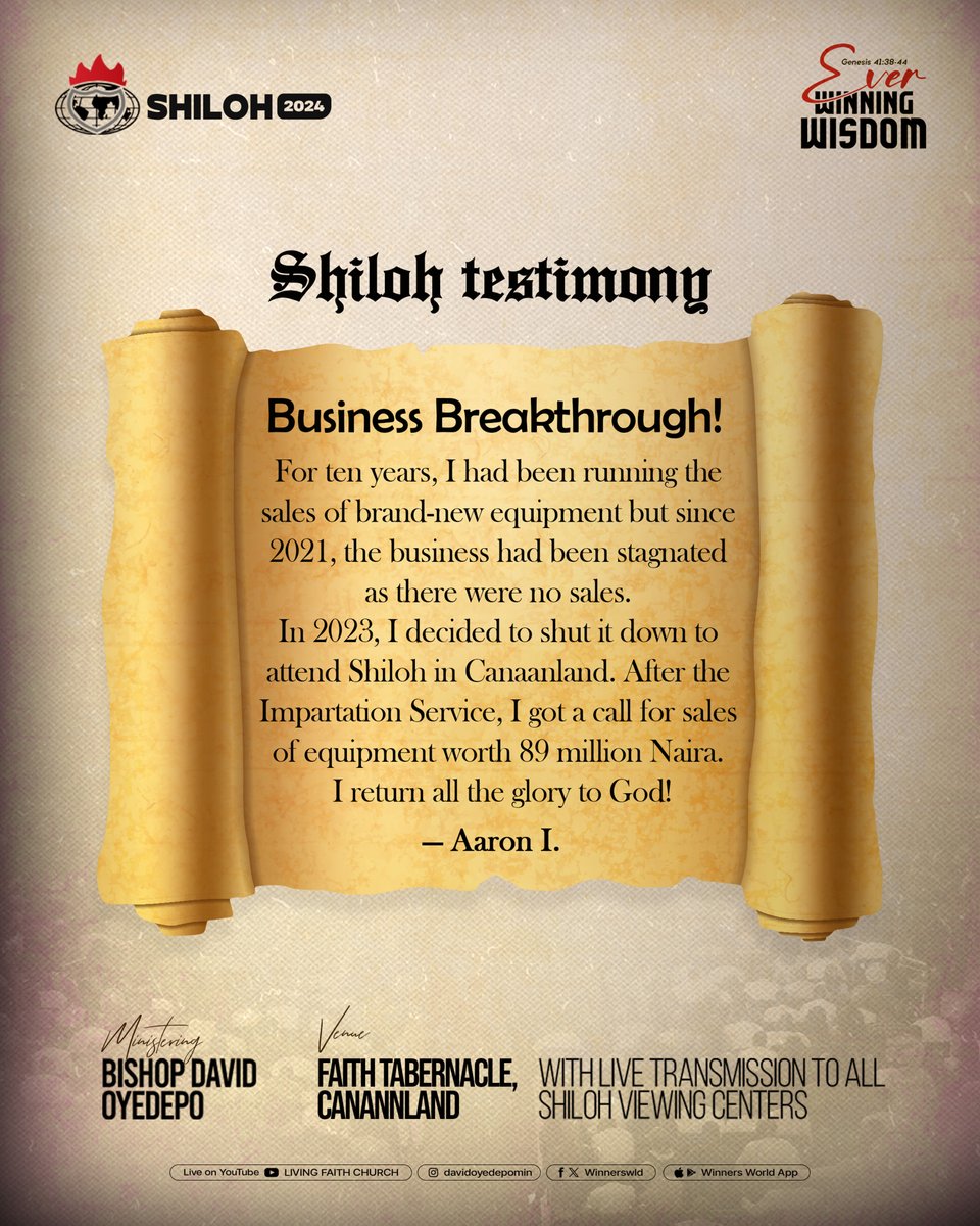 Business Breakthrough happens at Shiloh.

17 days to go
Shiloh 2024 loading....

#Shiloh2024
#EverwinningWisdom