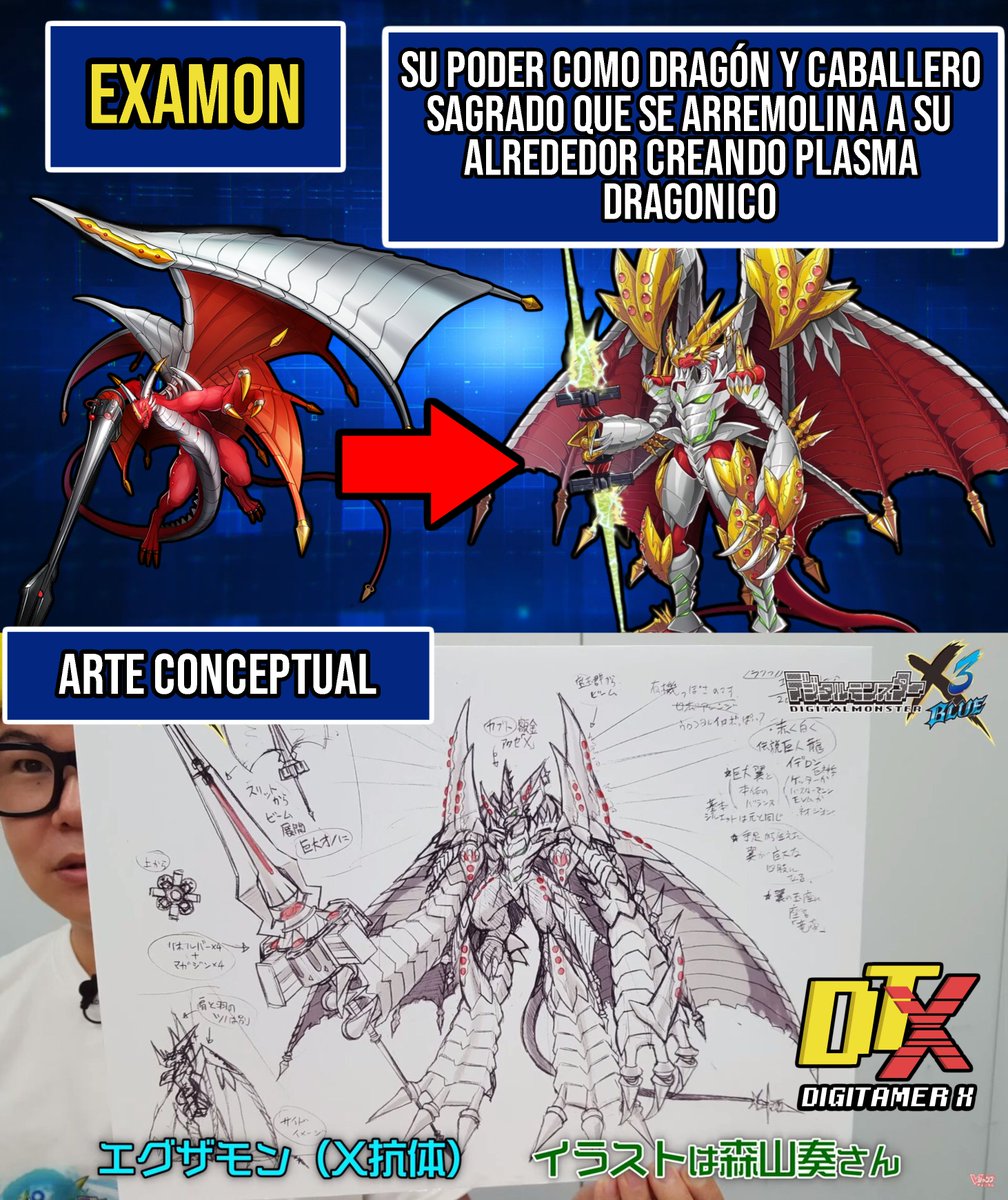 DigitamerX's tweet photo. 🔵 #Examon X-Antibody! el concepto:
Hablemos del proceso creativo que llevó el Caballero Sagrado. Un #Digimon GIGANTE que porta las características alas conscienes Caledfwlch. Al adquirir el X-Antibody, su cuerpo creo una armadura sobre el, dotandole de aspectos medievales⬇️⬇️⬇️ https://t.co/0MjaV890C5