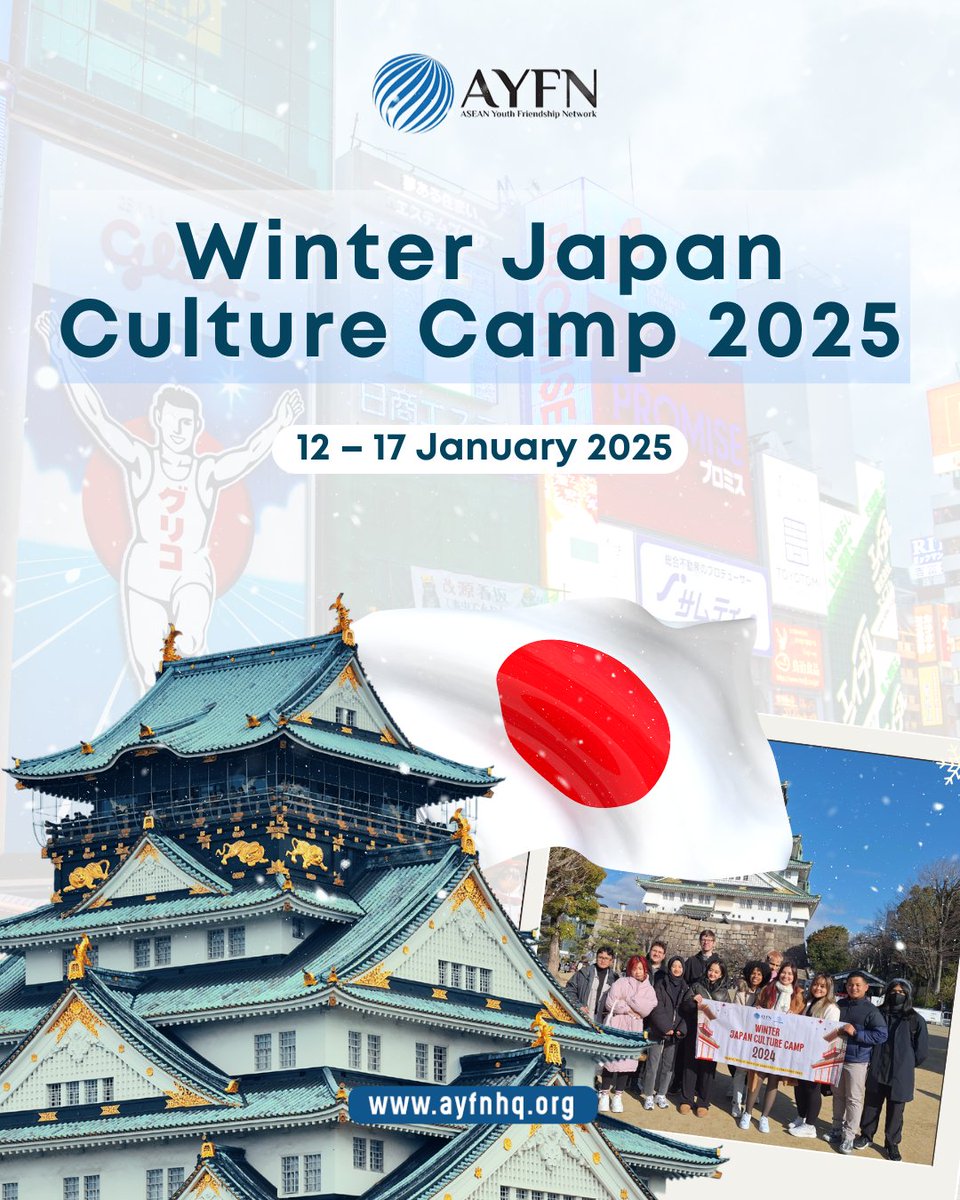 opportunitiesfy's tweet photo. ๐ Start 2025 in Japan! โ๏ธ
Join AYFN Winter Culture Camp for an adventure filled with traditions, vibrant cities, and new friends. Limited spotsโsign up now! https://t.co/uRSdV5SLlF
#AYFN #ExploreJapan #CulturalAdventure https://t.co/D0eSUniP2X