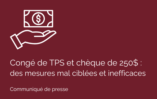 L’annonce du gouvernement fédéral d’offrir un congé temporaire de TPS sur certains produits ainsi qu’un chèque de 250 $ aux travailleurs gagnant jusqu’à 150 000 $ sont des mesures mal ciblées qui seront inefficaces pour aider les ménages, selon nous : option-consommateurs.org/conge-de-tps-e…