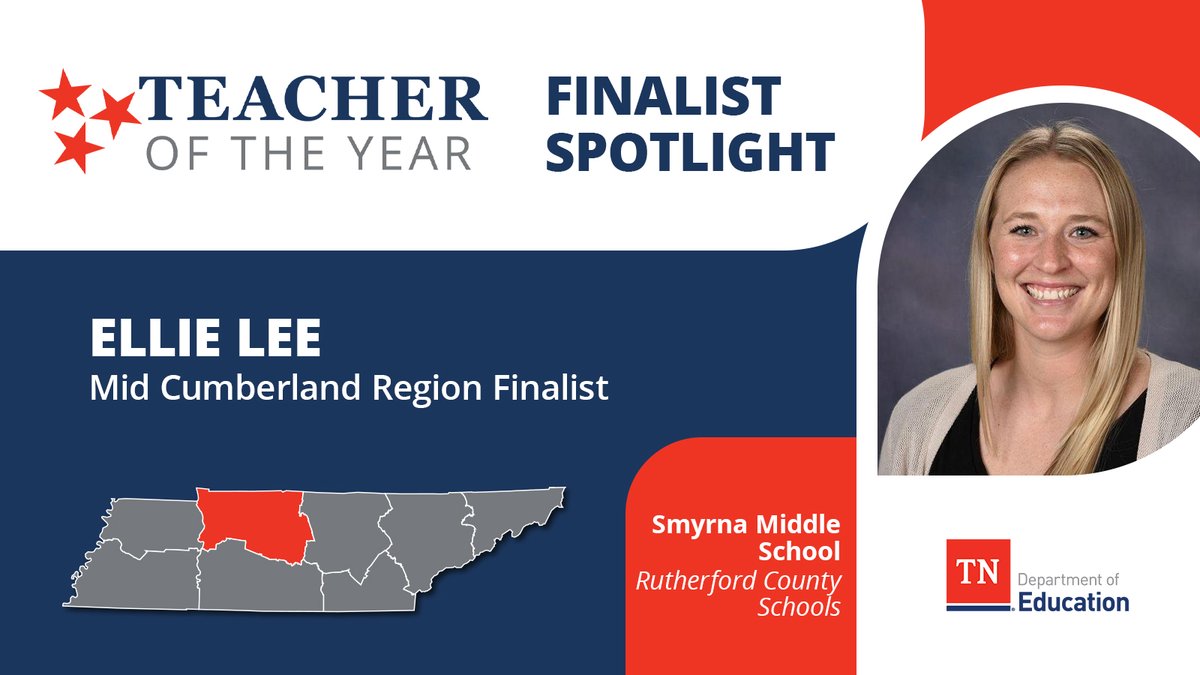 TNedu's tweet photo. 2024-25 TOY Finalist Spotlight: Mid Cumberland Finalist Ellie Lee teaches ELA in @rucoschools &amp; inspires her students w/ her motto of “Children grow into the intellectual life around them.” She practices this by encouraging students to solve problems from different perspectives. https://t.co/sFVvsMNzSd