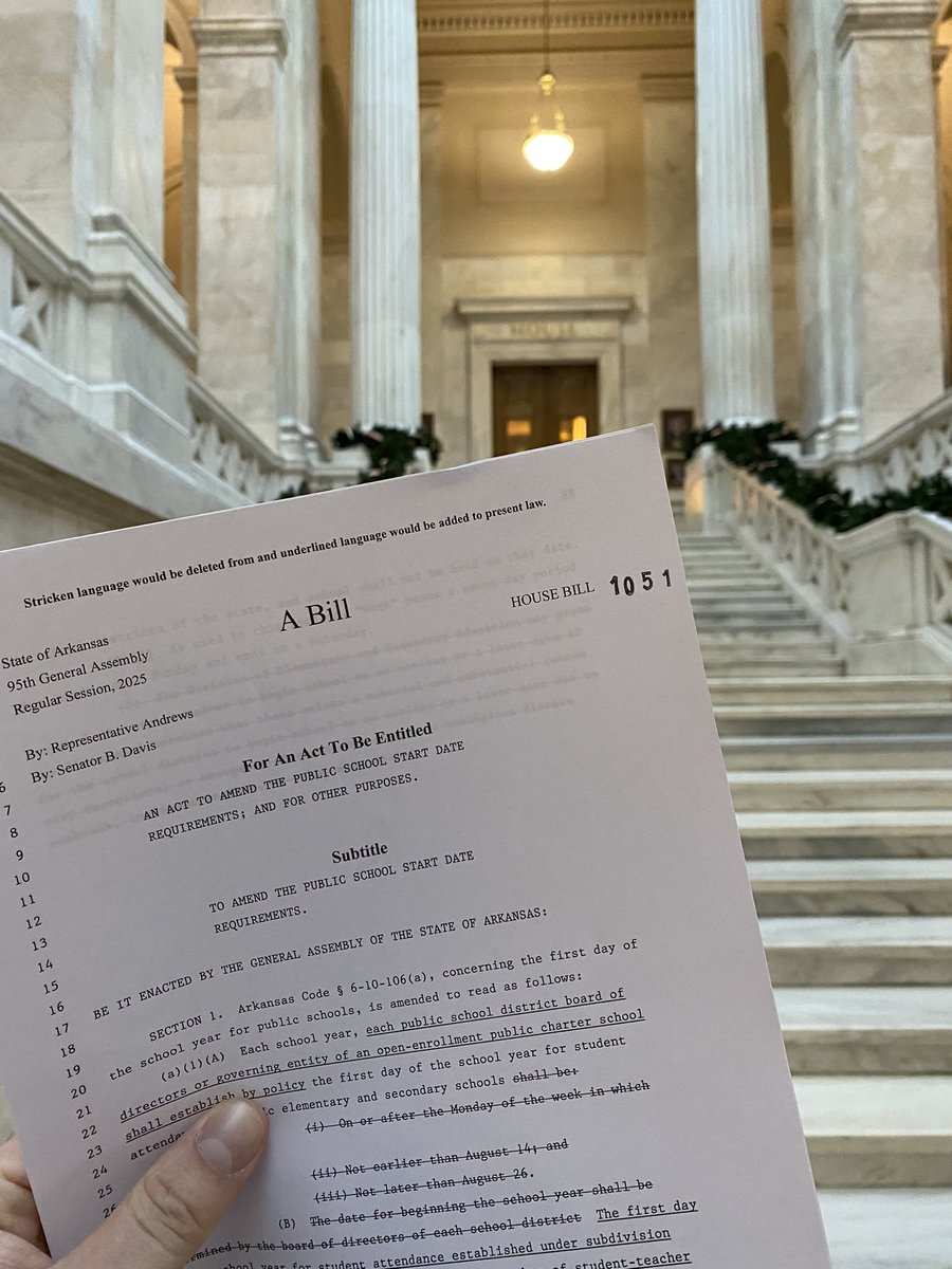 Yesterday I filed my first bill of the session. HB1051 allows school districts to set their own start date. I ran this as special language back in the fiscal session. This makes it permanent and gets rid of the need for early start waivers.