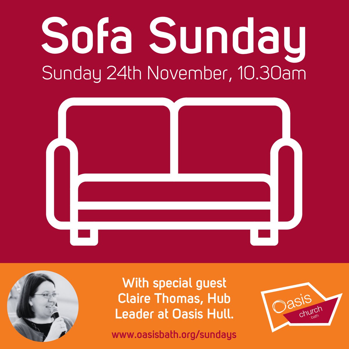 Oasis Bath (@oasis_bath) on Twitter photo This Sunday at Oasis Church Bath <a href="/clairethomas1/">Claire Thomas</a>, Hub Leader at <a href="/OasisHull/">Oasis Hull</a>, takes to the sofa to speak to us about her passion and experience in politics. Join us in person from 10am for a 10.30am start, sign-up for the livestream at oasisbath.org/sundays This Sunday at Oasis Church Bath <a href="/clairethomas1/">Claire Thomas</a>, Hub Leader at <a href="/OasisHull/">Oasis Hull</a>, takes to the sofa to speak to us about her passion and experience in politics. Join us in person from 10am for a 10.30am start, sign-up for the livestream at oasisbath.org/sundays