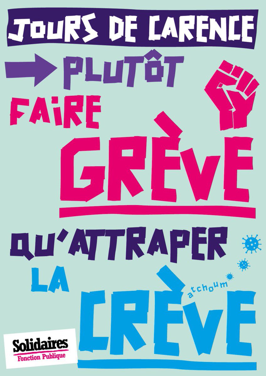📛3 jours de carence parce qu’on est malades, c’est non ! 
Plutôt faire grève 🔥
📣 Alors le #5décembre 📅 on s’y met toutes et tous ! 
🔥En grève et en manifestations 🔥