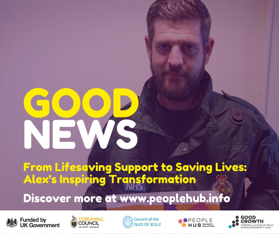 More Good News from People Hub Cornwall.  From Lifesaving Support to Saving Lives: Alex’s Inspiring Transformation is online now: peoplehub.info/from-lifesavin…

This project is funded by the UK Government through the UK Shared Prosperity Fund. 
#UKSPF #CIOSGOODGROWTH