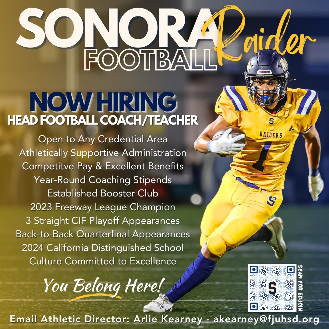 Sonora High School Raiders (@sonoraraiders) on Twitter photo ๐จNOW HIRING๐จ - HEAD FOOTBALL COACH w/ TEACHING POSITION
All interested candidates should apply via EdJoin.org.
Questions? Contact Athletic Director, Arlie Kearney (akearney<a href="/fjuhsd/">Fullerton Joint Union High School District</a>.org)
<a href="/SteveFryer/">Steve Fryer</a> <a href="/chriscfore/">Chris Fore</a> <a href="/ocvarsityguy/">Dan Albano</a> <a href="/SGVNSports/">Fred J. Robledo ๐จ๐ปโ๐ป</a> <a href="/James_Escarcega/">James Escarcega ๐๐๐โพ๏ธ๐ฅ ๐คผ๐คฝ๐ฝโโ๏ธ๐๐ผโโ๏ธ๐๐ปโฝ๏ธ</a> @fjuhsd ๐จNOW HIRING๐จ - HEAD FOOTBALL COACH w/ TEACHING POSITION
All interested candidates should apply via EdJoin.org.
Questions? Contact Athletic Director, Arlie Kearney (akearney<a href="/fjuhsd/">Fullerton Joint Union High School District</a>.org)
<a href="/SteveFryer/">Steve Fryer</a> <a href="/chriscfore/">Chris Fore</a> <a href="/ocvarsityguy/">Dan Albano</a> <a href="/SGVNSports/">Fred J. Robledo ๐จ๐ปโ๐ป</a> <a href="/James_Escarcega/">James Escarcega ๐๐๐โพ๏ธ๐ฅ ๐คผ๐คฝ๐ฝโโ๏ธ๐๐ผโโ๏ธ๐๐ปโฝ๏ธ</a> @fjuhsd