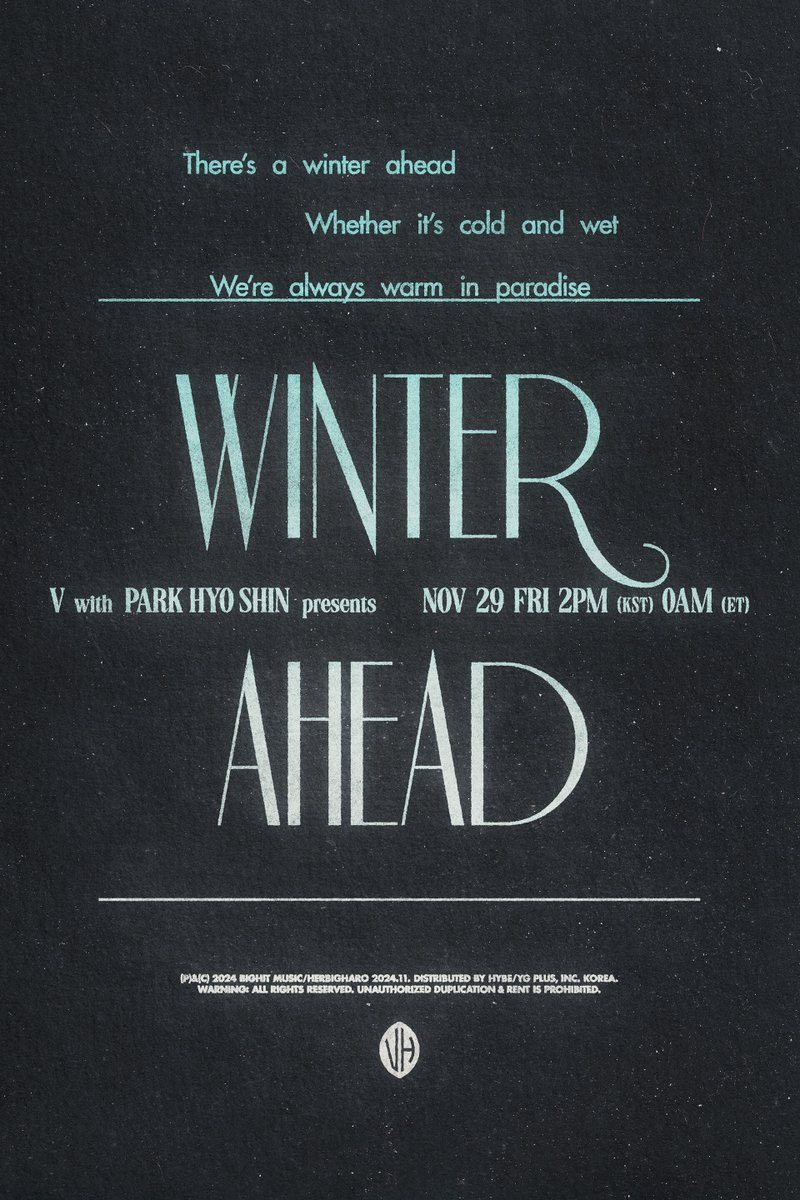 kth_stream_KR's tweet photo. 𝘞𝘦'𝘳𝘦 𝘢𝘭𝘸𝘢𝘺𝘴 𝘸𝘢𝘳𝘮 𝘪𝘯 𝘱𝘢𝘳𝘢𝘥𝘪𝘴𝘦

❄️ Nov 29, 2PM (KST) | 0AM (ET)

V IS COMING
WINTER AHEAD IS COMING 
V WITH PARK HYOSHIN

#VxParkHyoShin
#V #뷔 #ParkHyoShin #박효신
#WinterAhead
#VxParkHyoShin https://t.co/qE0iHTtKmg