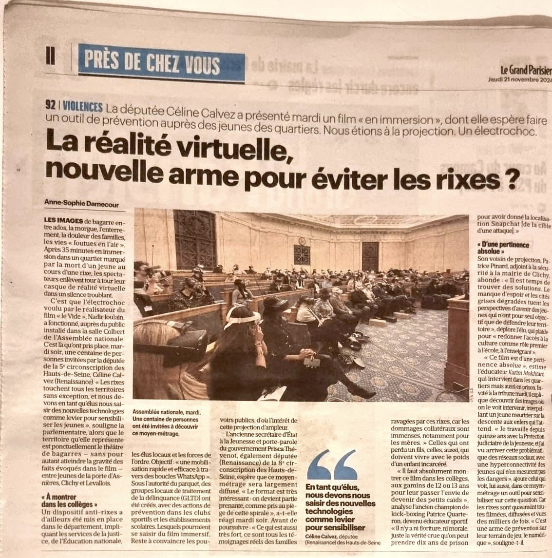 « Le Vide » x #LeParisien x Nouveau #film #immersif x #assembleenationale   #preventiondesrixes en immersion.