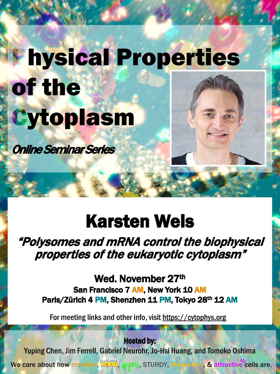 We are excited to have Dr. Karsten Weis as our speaker next week. Join us. For more info, visit cytophys.org