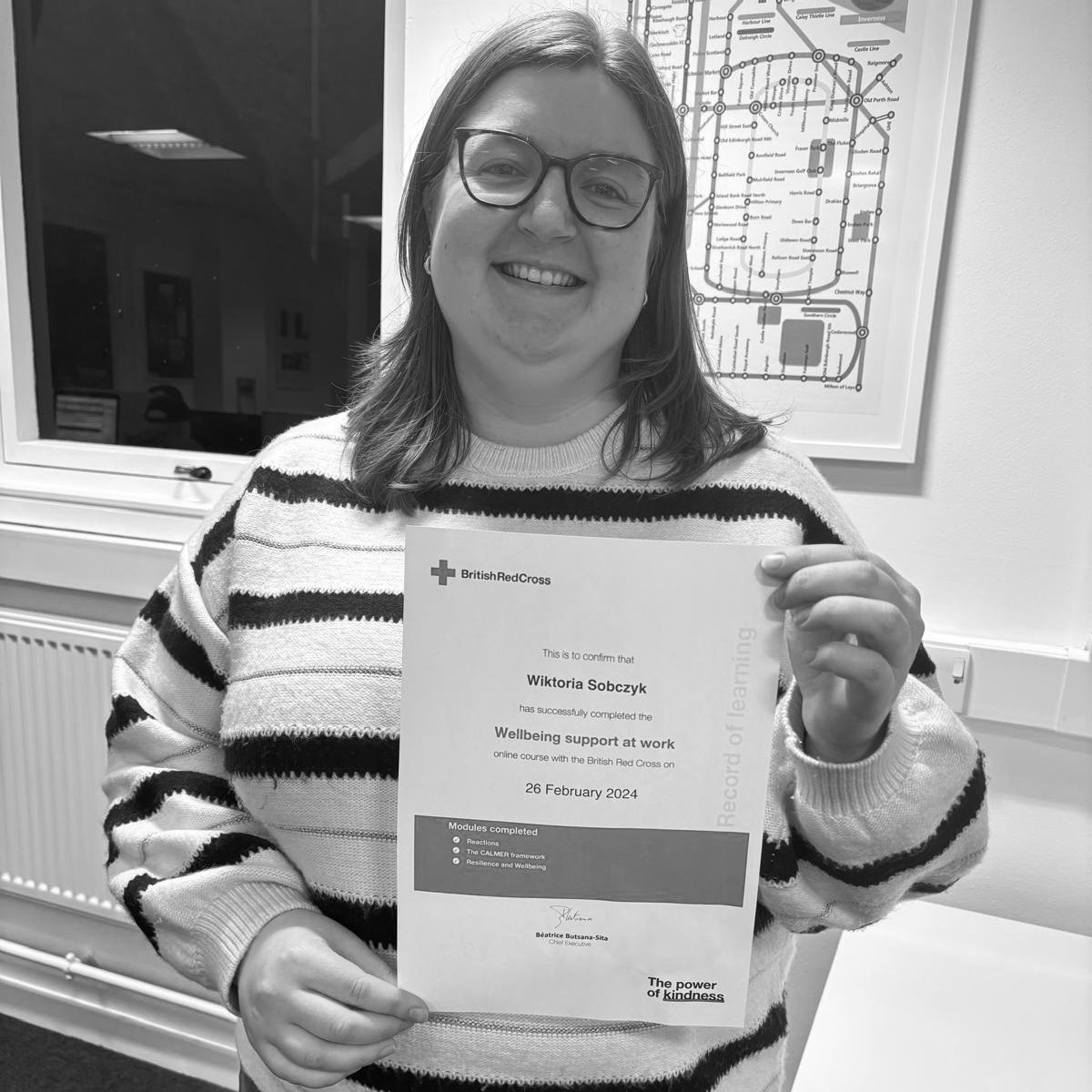 Well done to Wiktoria on completing the British Red Cross ' Wellbeing Support at Work certification! 👏

We advocate for positive wellbeing in the workplace. Here's to making our team even stronger and more resilient! 💪