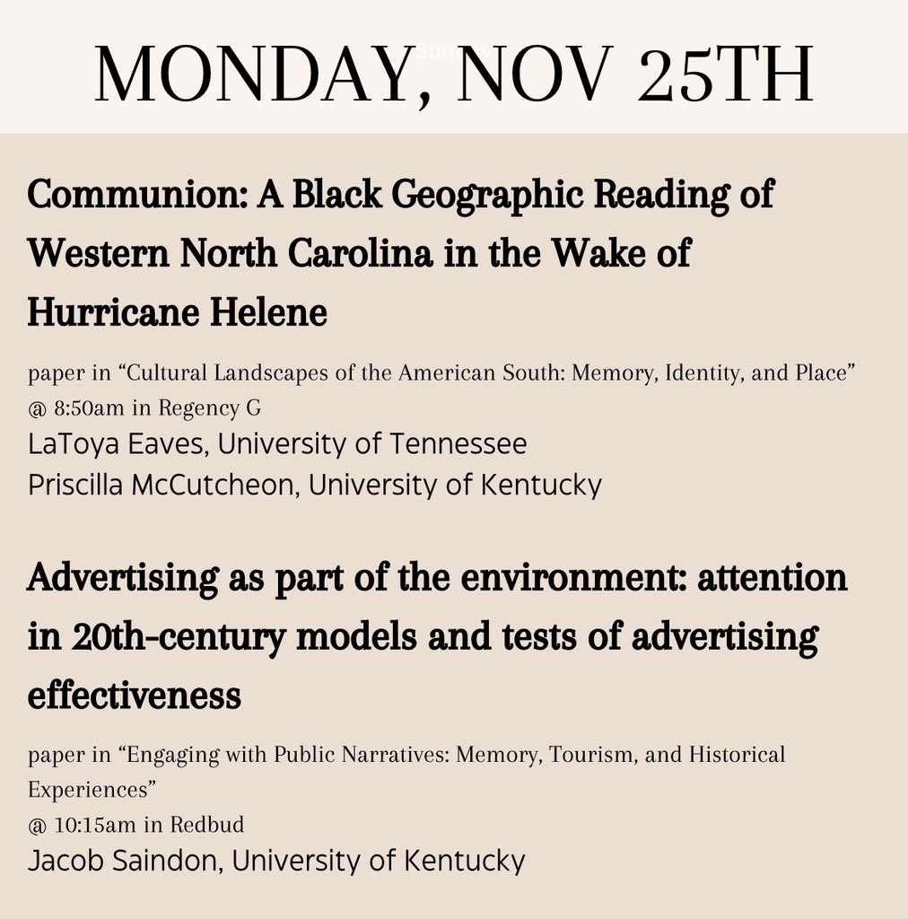 Check out what Kentucky geography will be up to this weekend at SEDAAG! Scroll through to see all of the amazing work being showcased at #sedaag2024 #ukgeo <a href="/SEDAAG4/">SEDAAG</a> <a href="/theAAG/">American Association of Geographers</a>