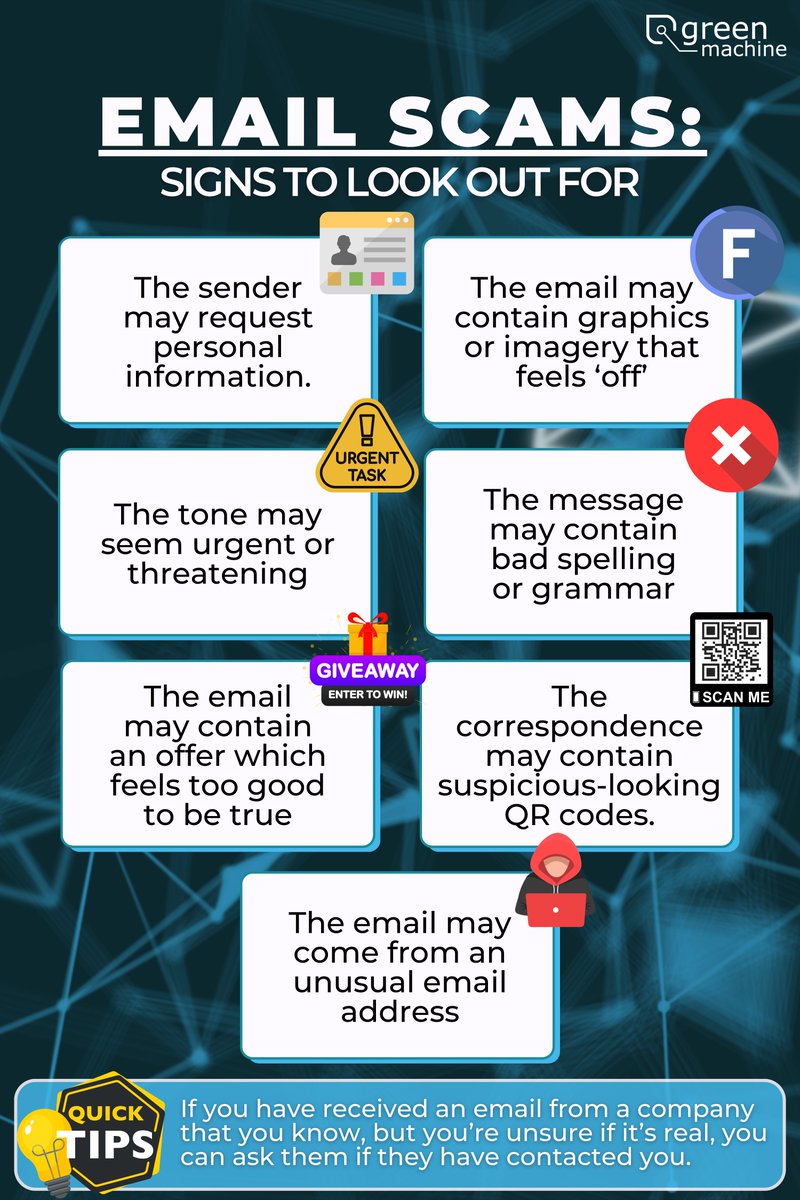 greenmachine247's tweet image. We take email security seriously because we know just how devastating phishing scams, malware, &amp;amp; other email threats can be. By staying ahead of the latest threats, we’re here to help you secure your email communications &amp;amp; keep your data safe 🔐
#VirusProtection #ITSupport #Email