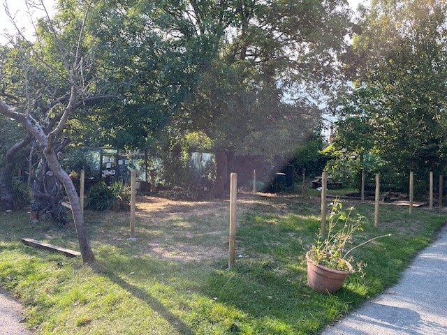 We had a great time returning to <a href="/SydenhamGarden/">Sydenham Garden</a>  installing wooden posts for a new wire fence to keep their chickens secure for visiting school groups. Chickens even helped. Sydenham Garden does incredible work supporting mental health in the community. sydenhamgarden.org.uk!